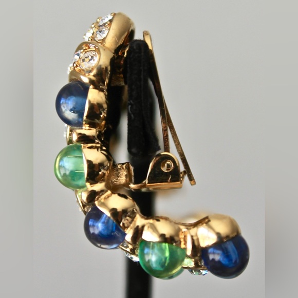 NOLAN MILLER EARRINGS CLIP ON GREEN BLUE VINTAGE 1980’s GOLD - Picture 6 of 8